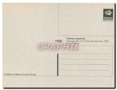 Tramwaj w Lausannie — Tramwaj BFe 4/4 191 na linii Jorat, 1962 — Prellbock Druck & Verlag, nr 1020 — Rewers