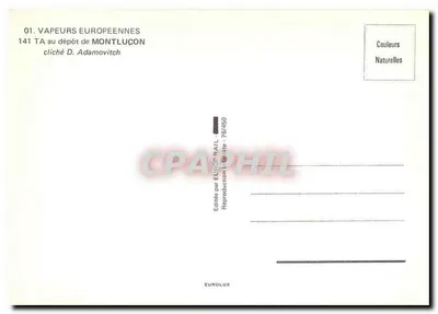 141 TA no depósito de Montluçon — série 01 Vapores Europeus — editada por Europ Rail — Verso