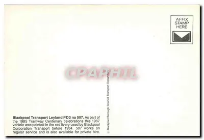 Blackpool Transport Leyland PD3 no 507 — 1967 — Blackpool Borough Council Transport Department — Verso