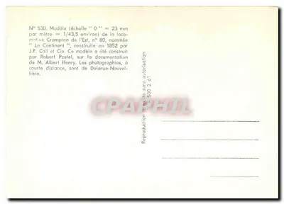 Locomotiva Crampton do Leste n° 80 — 'Le Continent' — modelo reduzido por Robert Postel — Verso