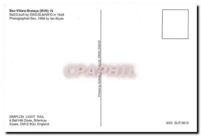 Bex-Villars-Bretaye (BVB) 15 — Trem Be2/3, construído em 1948 — Impresso por Graham & Sons Ltd. — Verso