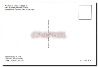 Trem elétrico — Chemins de fer du Jura (CJ) 611 — impresso por Graham & Sons Ltd — Verso