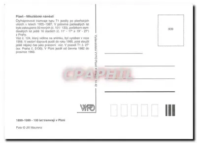 Plzeň - Mikulášské náměstí — tramwaj T1 n°124 — Výpořadatel VYPO Plzeň — Rewers