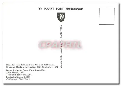 Manx Electric Railway Tram No. 7 — Baldromma Crossing — Manx Cover Club Stamp Fair 1993 — Rewers