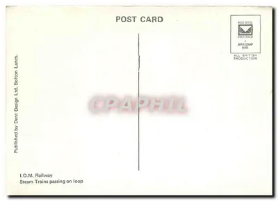 Pociąg parowy — I.O.M. Railway — wydawca Dent Design Ltd. Bolton Lancs. — Rewers