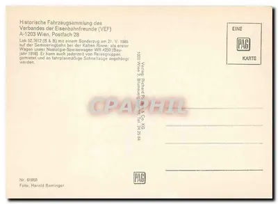 Pociąg parowy na linii Semmering — Wielki most Kalten Rinne — wydawnictwo VEF — Rewers