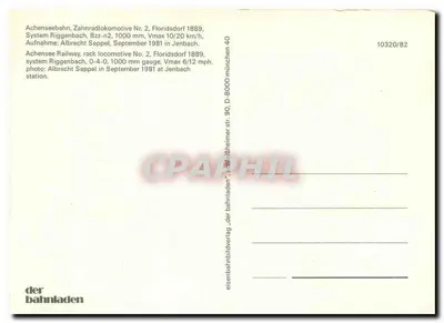 Trem de cremalheira em Floridsdorf — locomotiva n°2 — editor der bahnladen, n°10320/82 — Verso