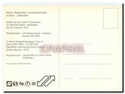 U-Bahn em Viena — primeira seção U1 Reumannplatz-Karlsplatz — editor Wiener Stadtwerke — Verso
