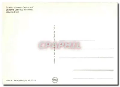 St. Moritz — Teleférico de Corviglia — Verlag Photoglob AG, Zürich — Verso
