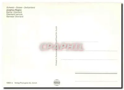 Região da Jungfrau — Suíça — editor Photoglob AG Zürich, n° 13634 — Verso