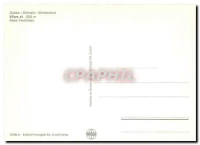 Villars — stacja teleferyku i pociąg czerwony — Wydawnictwo Photoglob SA, Zurych — Rewers