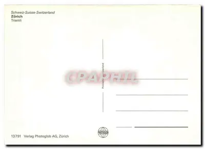Zurych-Triemli — widok z lotu z budynkiem i tramwajami — Verlag Photoglob AG, Zurych, nr 13791 — Rewers