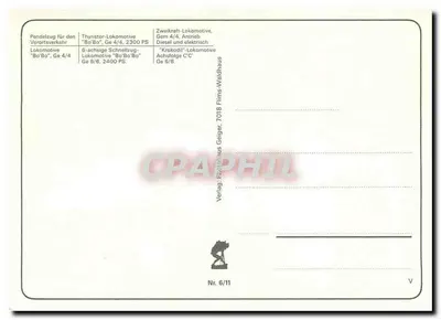 Rhätische Bahn — sześć lokomotyw i pociągów — Verlag Rhätische Bahn, nr 6/11 — Rewers