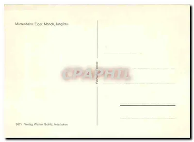 Trem de Mürren — Montanhas Eiger, Mönch, Jungfrau — Verlag Walter Schild, Interlaken — Verso