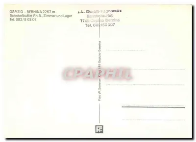 Ospizio-Bernina — estação nevada e trem de cremalheira — editor L.L. Giuliani-Pagnoncini — Verso