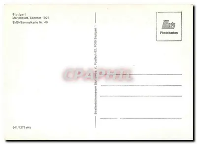 Stuttgart - Plac Marii — lato 1927 — SMS-Sammelkarte Nr. 40, wydane przez V. Posttech Stuttgart — Rewers