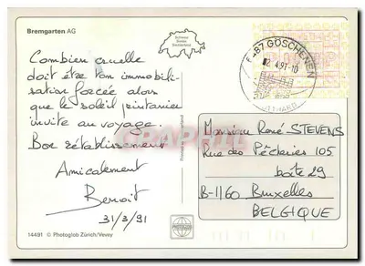 Bremgarten — widok miasta z mostami i pociągiem — wydawca Photoglob Zürich/ Vevey — Rewers
