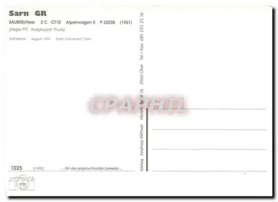 Sarn GR — SAURER/Hess 2C CTID Alpenwagen II P 22038 (1951) — Verlag Andreas Wittwer — Verso