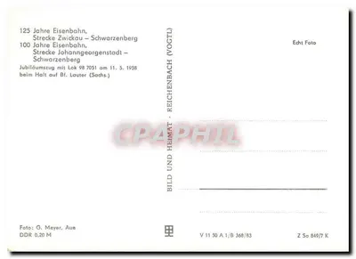 Treno commemorativo con locomotiva 98 7051 — 125 anni della ferrovia Zwickau–Schwarzenberg, 100 anni della ferrovia Johanngeorgenstadt–Schwarzenberg — G. Meyer, Aue — Verso