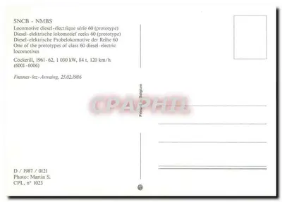 Diesel-elektryczna lokomotywa serii 60 (prototyp) — Frasnes-lez-Anvaing — CPL n° 1023 — Rewers