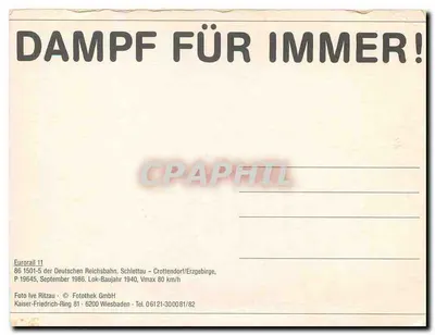 Locomotiva 861501-5 — Deutsche Reichsbahn, Schlettau — Fototheke GmbH — Verso