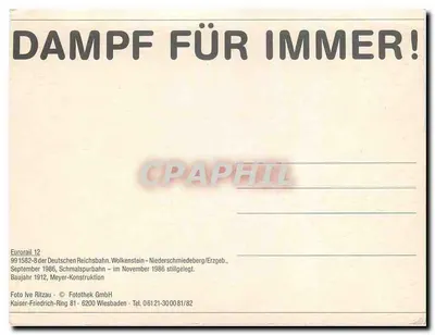 Trem a vapor — Schmalspurbahn Wolkenstein — Niederschmiedeberg — editor Meyer-Konstruktion, n° 991582-8 — Verso