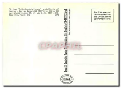 Montreux - Oberland Bernois — Gelenktriebwagen DZe 6/6 n° 2002 — Ernst B. Lentwiler Verlag — Rewers