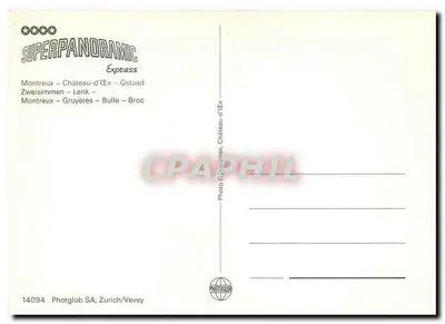Trem nevado nas Alpes — Montreux – Castelo-d'Ex – Gstaad — Photoglob SA, Zurique/Vevey, n°14094 — Verso