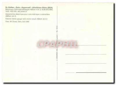 St. Gallen – Gais – Appenzell – Altstätten – Bahn (SGA) — Elektrische automotor ABDeh 4/4 3 — MINIREX AG, Luzern, n° 1514 — Achterkant
