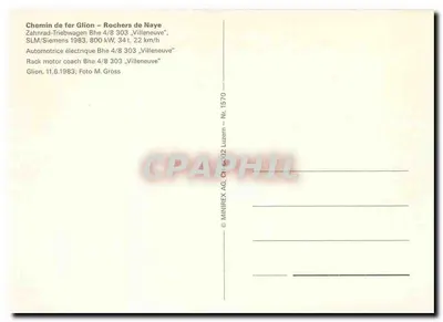 Glion - Caux — Rochers de Naye — MINIREX AG, n° 1570 — Verso