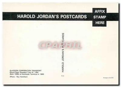 Glasgow Corporation Transport — Tram N° 300 — Kelvinbridge Terminus — Harold Jordan's Postcards T.1 — Reverso