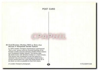 Dial-a-bus — serviço experimental em Hampstead Garden Suburb — London Transport — Verso