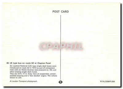 Ônibus S2 em Clapton Pond — London Transport — 1174/330RP/5M — Verso