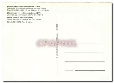 Locomotiva elétrica Ae 3/6 II 10449 — SBB — MINIREX AG, Ch-1553 — Verso