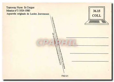 Tramwaj Nyon St Cergue — pojazd nr 3 1924-1980 — oryginalna akwarela Luciena Jouveneaux — Rewers