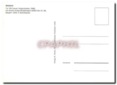 Bielefeld — Tramway Tw 120 com novo chassi 1950 — Verlag W. Stock — Verso