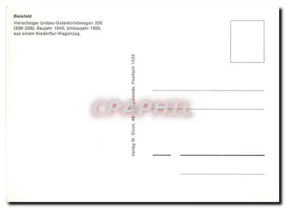 Tramwaj w Bielefeldzie — czteroszynowy tramwaj przekształcony 206 — Wydawnictwo W. Stock — Rewers