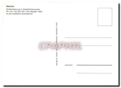 Bielefeld — Niederflurtrambahn an der Endstation Schildesche — Verlag W. Stock, 4812 Brackwede — Rückseite