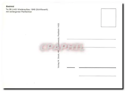 Tramway de Bielefeld — Tw 36 (+40) reformado em 1949 — editor Verlag W. Stock, 4812 Brückwede — Verso
