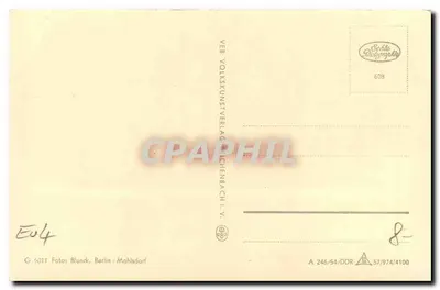 Jovem mulher sorridente em uma praia — editor VEB Volk Kunstverlag, Berlin-Mahlsdorf, n° 608 — Verso