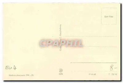 Viertje vakantie — vrouw in witte jurk en kroon op een duin — uitgever Geb. Catali, Magdeburg, n° 4076 — Achterkant