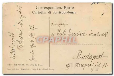 Willa w Grado — widok ogrodu i budynków — Fot. Alois Beer, Klagenfurt — Rewers