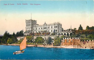 Isola Garda - Villa Borghese — vista do lago com vela — editor Branner & C. n°2830