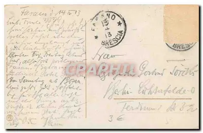 Jezioro Garda - Gardone-Fasano — widok jeziora z parowcem i góra Baldo na tle — wydawca nieznany, nr serii 3561 — Rewers
