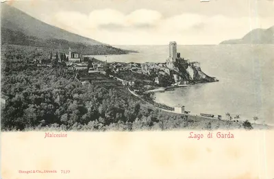 Malcesine — vista do lago de Garda com castelo — Stengel & Co., Dresda 7129