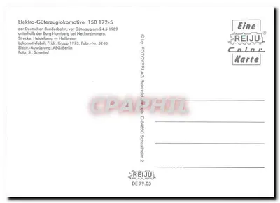 Lokomotive 150 172-5 — diante da Burg Hornberg — REIJu Color Karte — Verso