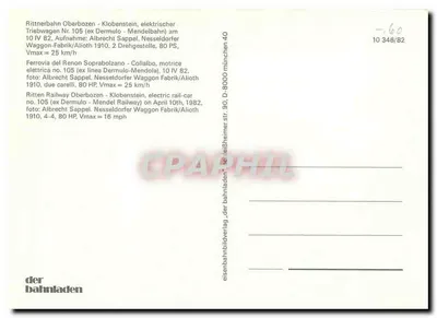 Trem elétrico em Oberbozen — Ritten Railway — editor der bahnladen, n° 10 346/82 — Verso