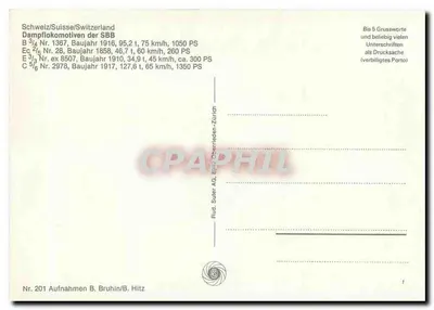 SBB-Dampflokomotiven — Suíça/Suíça/Suíça — Rud. Suter AG, Zürich, n° 201 — Verso