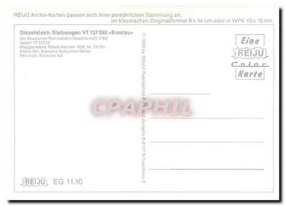 Dieselelektr. Triebwagen VT 137090 — Breslau — REIJU Archiv-Karte — Verso