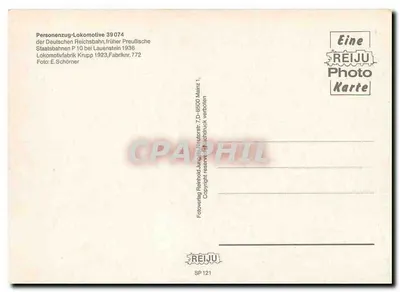 Lokomotywa 39 074 — Deutsche Reichsbahn, P 10, Lauenstein 1936 — REIJU Photo Karte SP 121 — Rewers